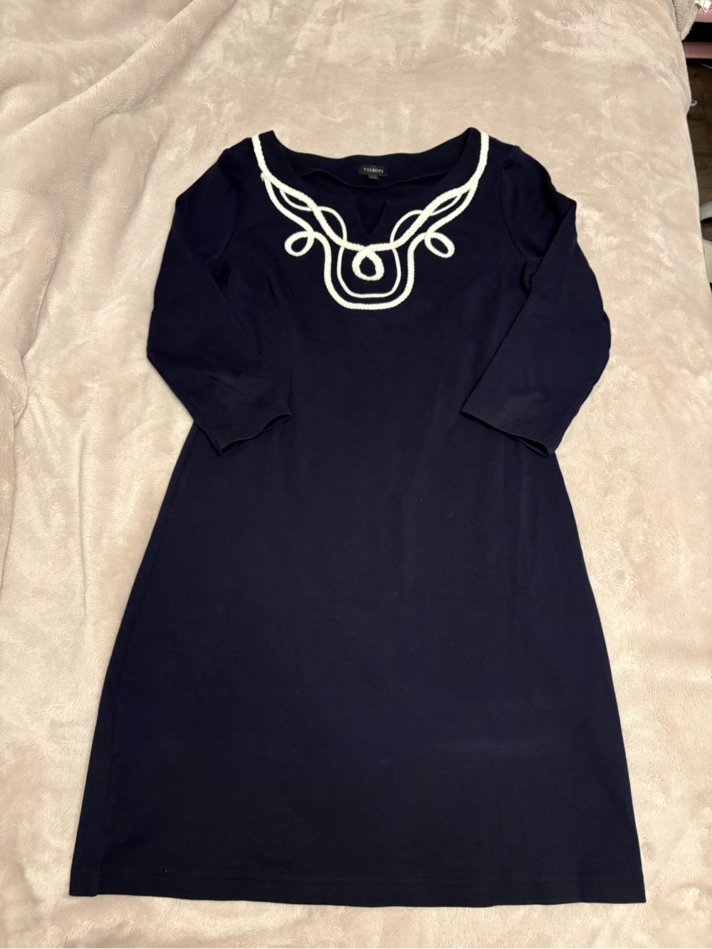 Talbots Navy Dress with White Embroidered Neckline